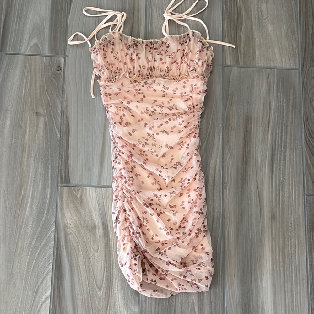 Katie J NYC Floral Pink Ruched Dress